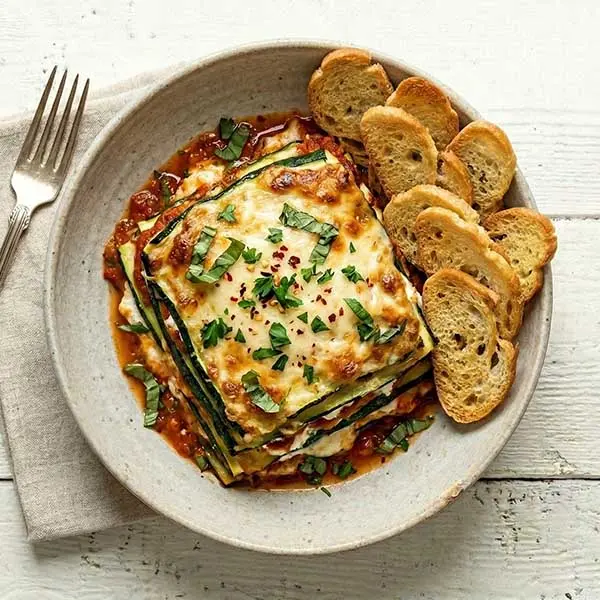 Baked Zucchini Lasagna With Crispy Bread Slips